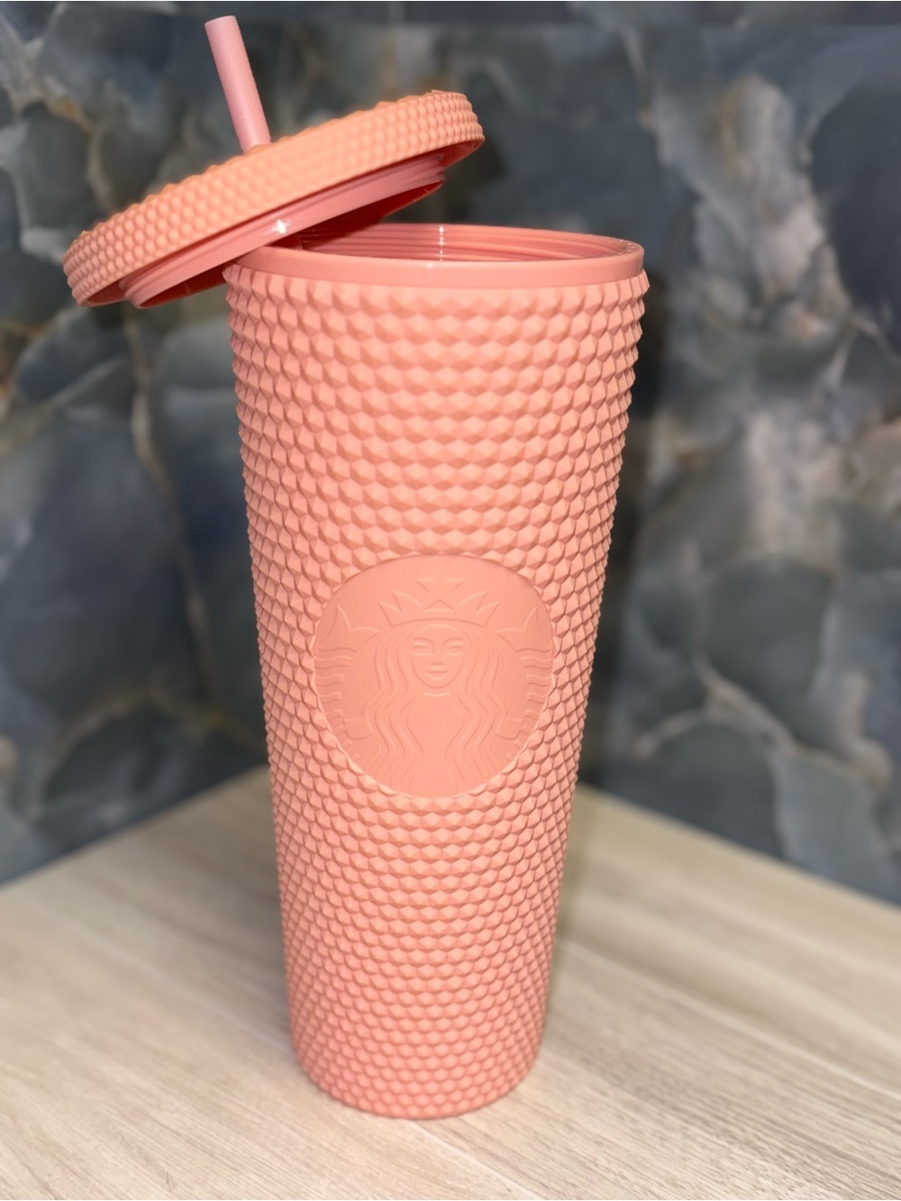 Starbucks Peach Textured Studded Tumbler with Straw and Matching Lid